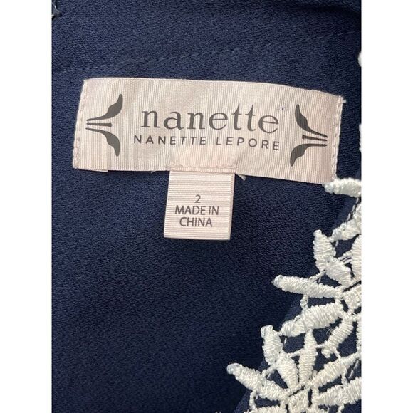 Nanette Lepore Navy A-Line Sleeveless Dress with Crochet Trim Size 2 - Picture 7 of 7